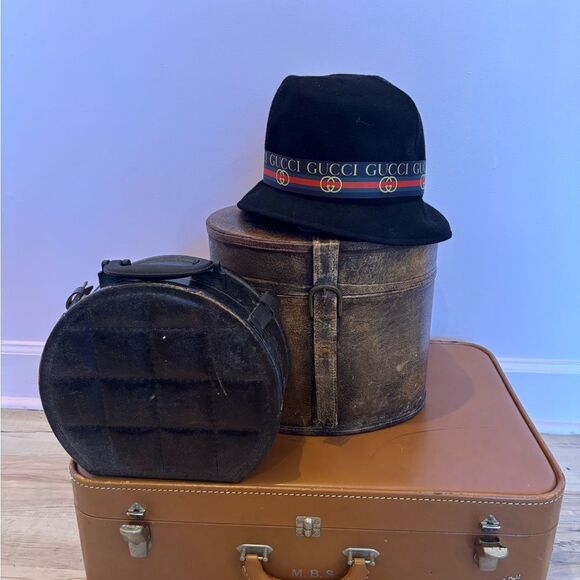 Maevey J Upcycled Gucci Ribbon Black Felt Hat
